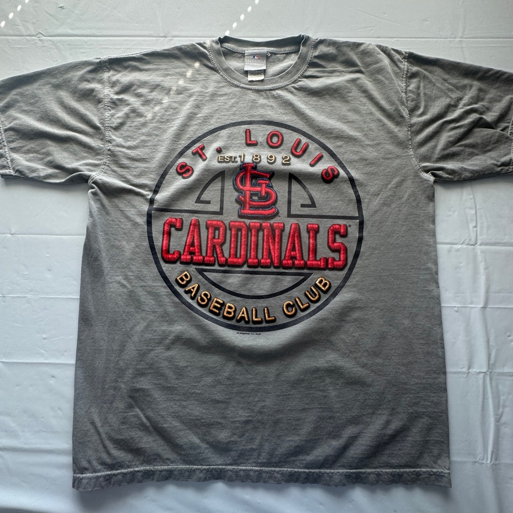 St Louis Cardinals Shirt Mens Large Gray MLB Baseball VF Imagewear Puff Print